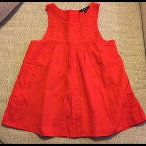 MADEWELL Red Cotton Embroidered FLARED Tunic TOP